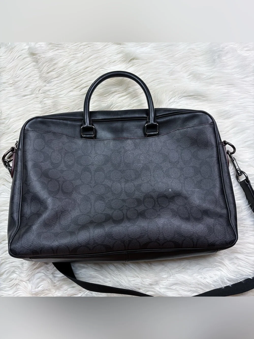 Coach Beckett Slim Brief Case Signature Coated Canvas Leather Brown Black Mens